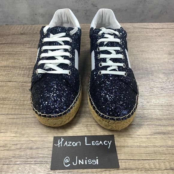Marc Fisher~”Margo2”~Navy Blue Glitter Lace up Espadrille Sneakers~Size 8M - Picture 3 of 10